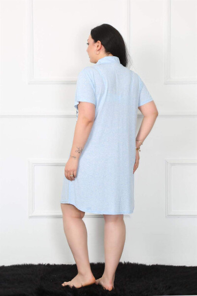 Plus Size Cotton Buttoned Blue Tunic Nightgown 1025 - 4