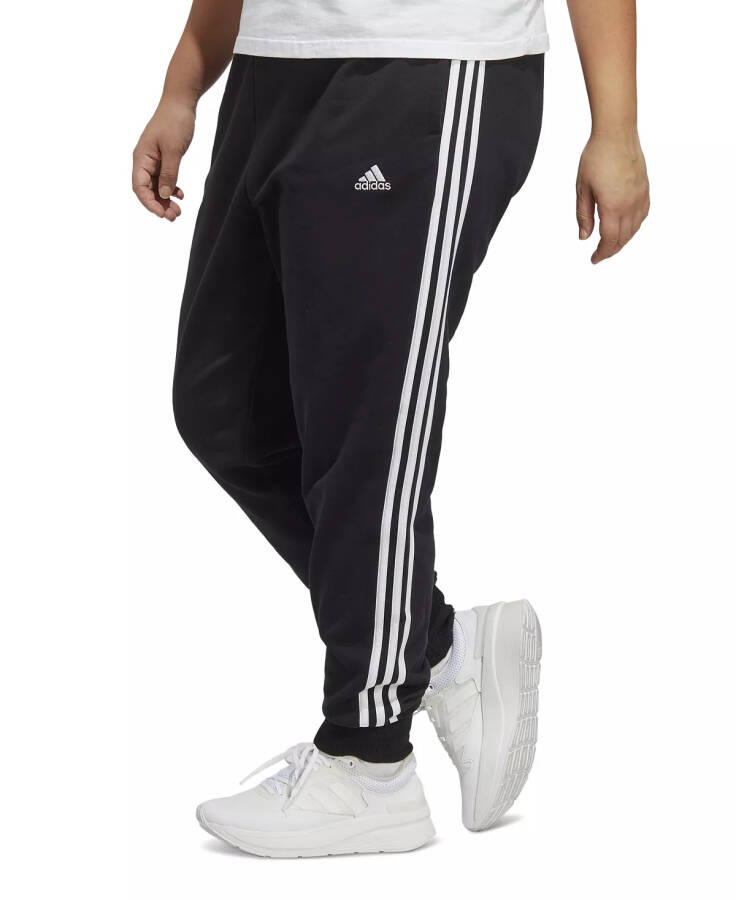 Plus Size Essentials 3-Striped Cotton French Terry Cuffed Joggers in Black/White - 1