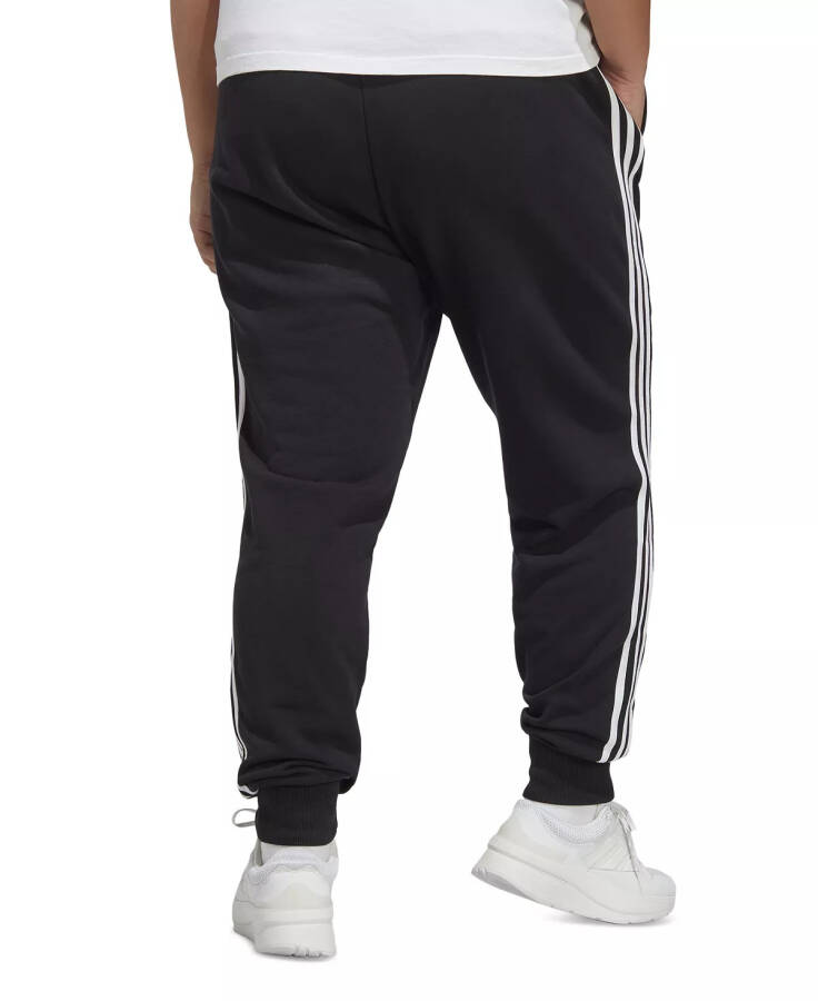 Plus Size Essentials 3-Striped Cotton French Terry Cuffed Joggers in Black/White - 2