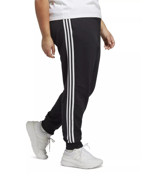 Plus Size Essentials 3-Striped Cotton French Terry Cuffed Joggers in Black/White - 3