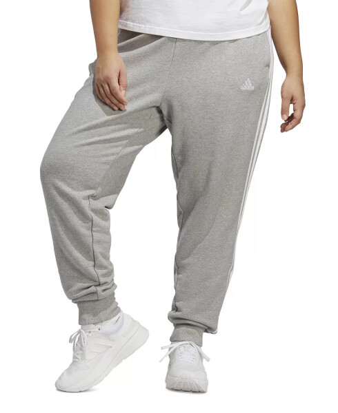 Plus Size Essentials 3-Striped Cotton French Terry Cuffed Joggers Medium Grey Heather/white - 1