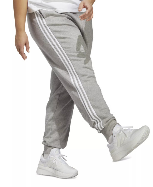 Plus Size Essentials 3-Striped Cotton French Terry Cuffed Joggers Medium Grey Heather/white - 3