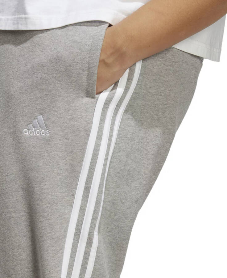 Plus Size Essentials 3-Striped Cotton French Terry Cuffed Joggers Medium Grey Heather/white - 4