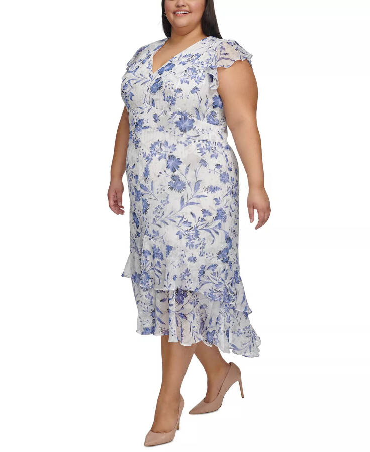 Plus Size Floral-Print Flutter-Sleeve Midi Dress Ivory Multi - 3