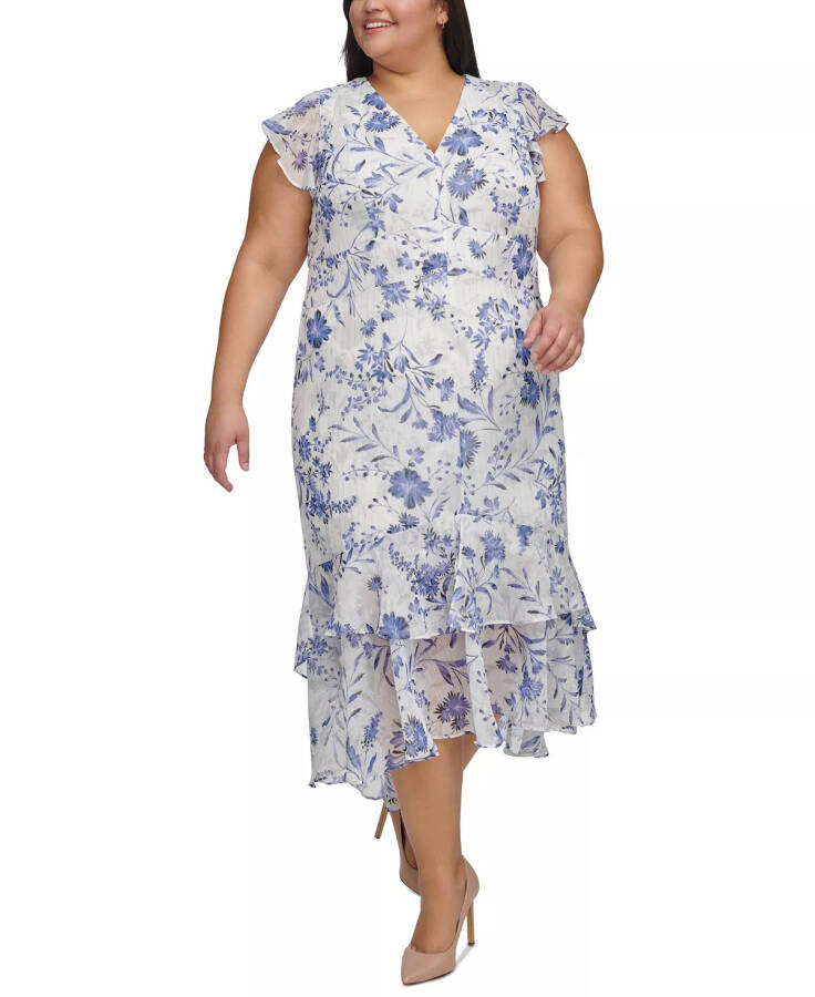 Plus Size Floral-Print Flutter-Sleeve Midi Dress Ivory Multi - 4