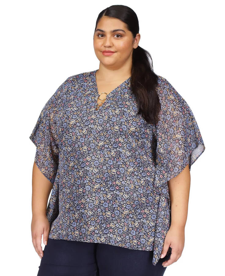 Plus Size Floral-Print Poncho Top Dusty Rose - 4