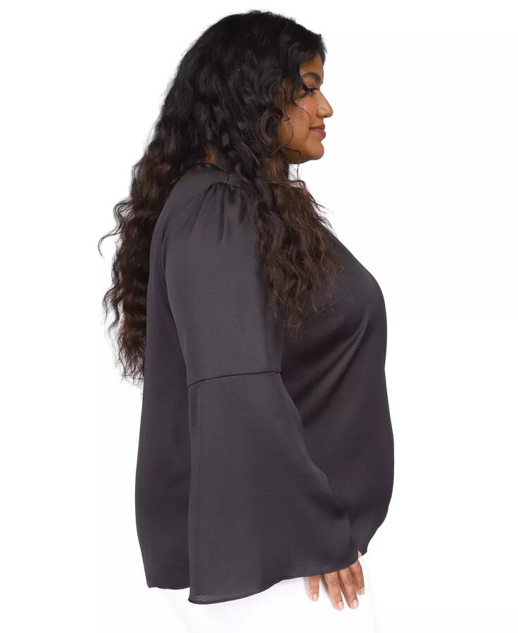 Plus Size Hammered-Satin Bell-Sleeve Top Black - 3