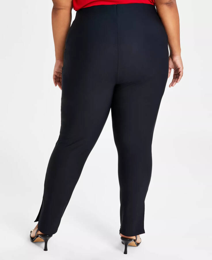 Plus Size High Rise Pull-On Slit Ankle Ponte Pants, Created for modazone Deep Black - 8