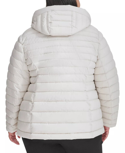 Plus Size Hooded Packable Puffer Coat, designed for Modazone White Sand. - 2