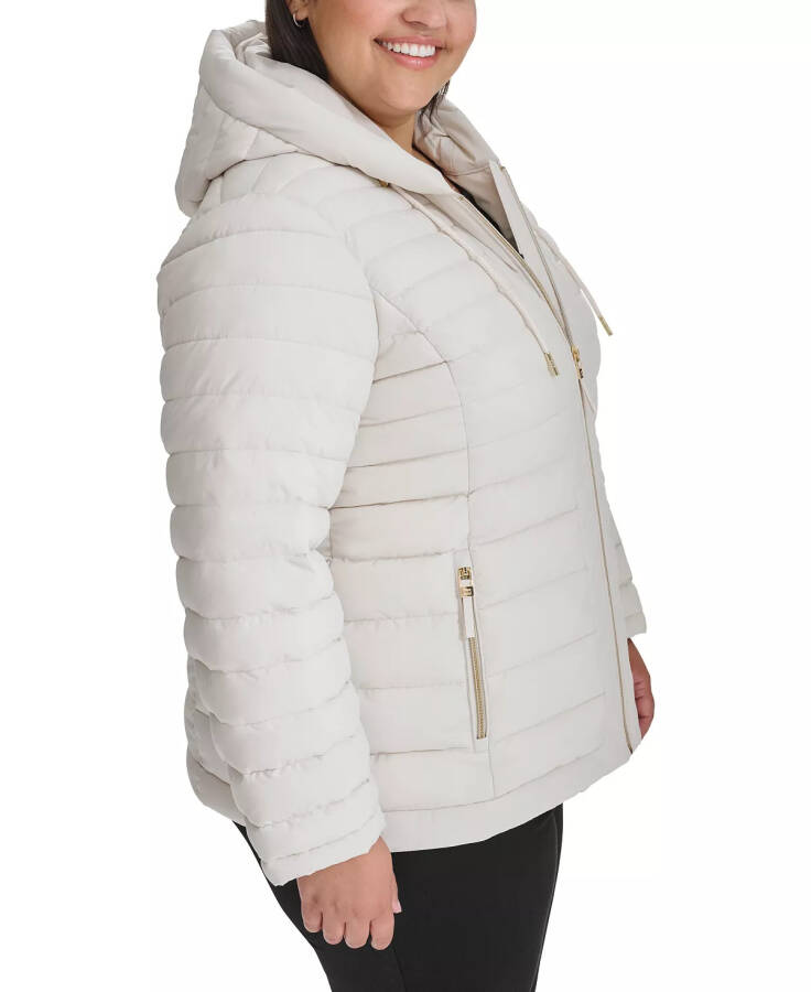 Plus Size Hooded Packable Puffer Coat, designed for Modazone White Sand. - 3