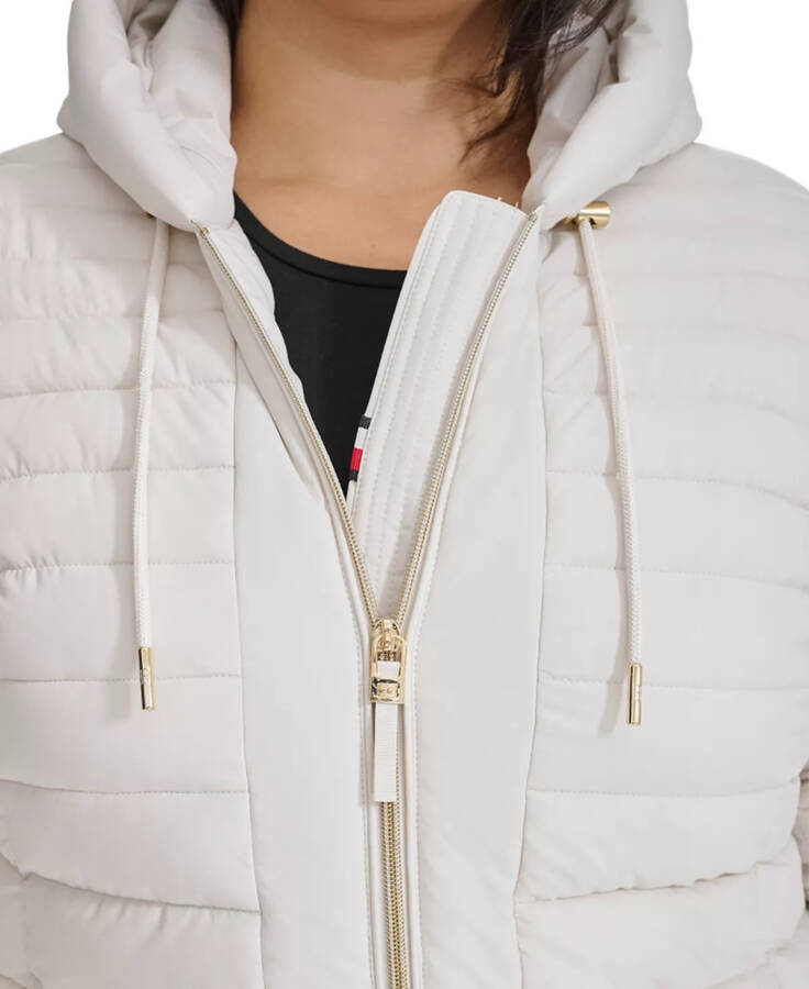 Plus Size Hooded Packable Puffer Coat, designed for Modazone White Sand. - 4