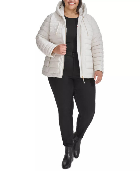 Plus Size Hooded Packable Puffer Coat, designed for Modazone White Sand. - 6