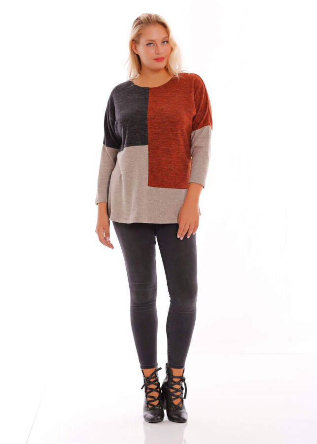 Plus size, low armhole, asymmetric cut tile knit blouse. - 1