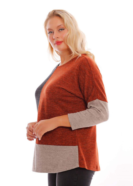 Plus size, low armhole, asymmetric cut tile knit blouse. - 2