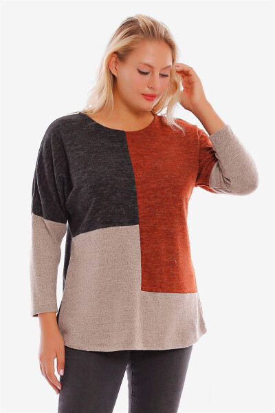 Plus size, low armhole, asymmetric cut tile knit blouse. - 3