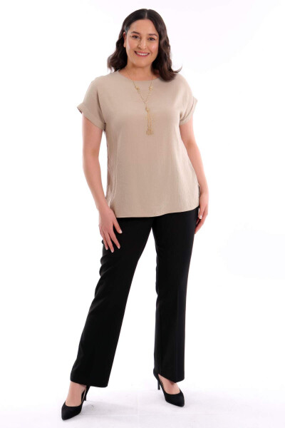 Plus Size Low Sleeve Basic Beige Blouse - 2