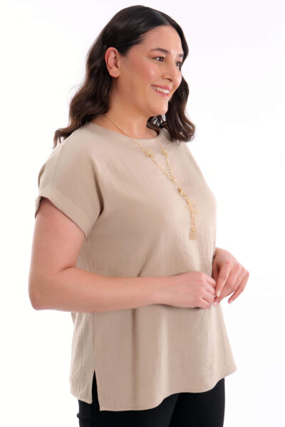 Plus Size Low Sleeve Basic Beige Blouse - 3