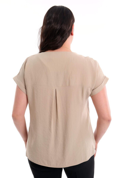 Plus Size Low Sleeve Basic Beige Blouse - 5