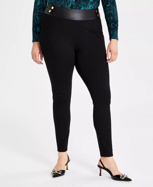 Plus Size Mixed-Media Ponte Skinny Pants, Created for Macy's Deep Black - 7