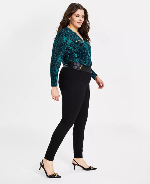 Plus Size Mixed-Media Ponte Skinny Pants, Created for Macy's Deep Black - 9