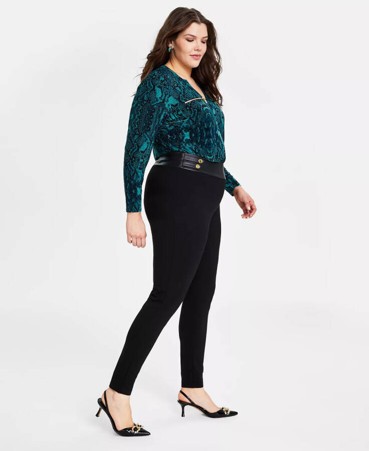 Plus Size Mixed-Media Ponte Skinny Pants, Created for Macy's Deep Black - 9