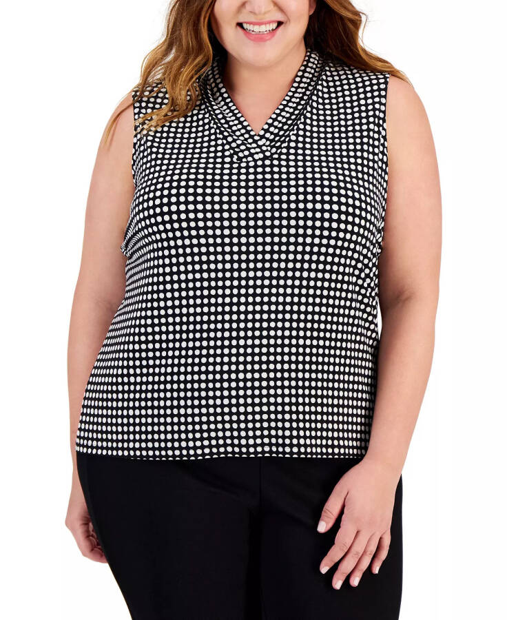 Plus Size Pleated V-Neck Sleeveless Top Anne Black/Anne White - 1