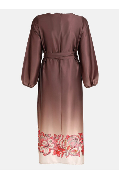 Plus Size Satin Dress - Beige Coffee Gradient Pattern - Alia - 9