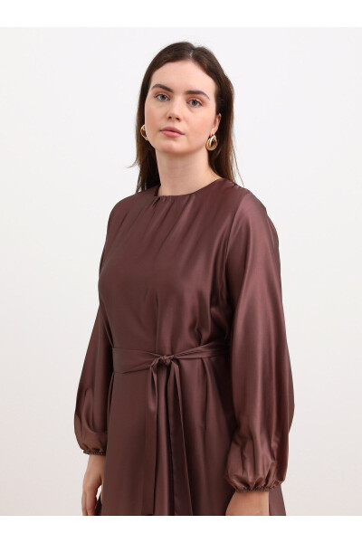 Plus Size Satin Dress - Beige Coffee Gradient Pattern - Alia - 2