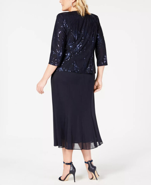 Plus Size Sequined Chiffon Dress and Jacket Navy - 2