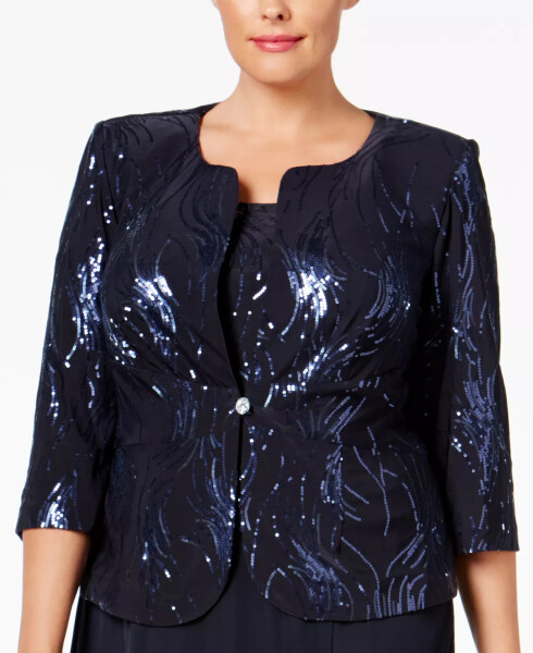 Plus Size Sequined Chiffon Dress and Jacket Navy - 3