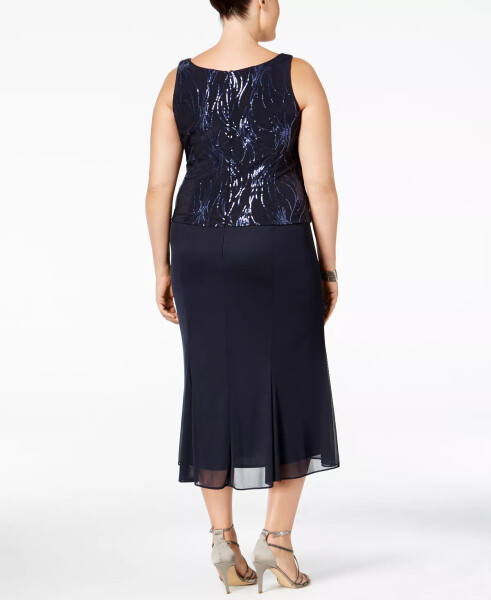 Plus Size Sequined Chiffon Dress and Jacket Navy - 5