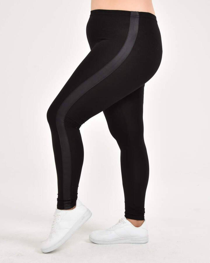 Plus Size Side Stripe Detail Leggings 22877 Black - 2