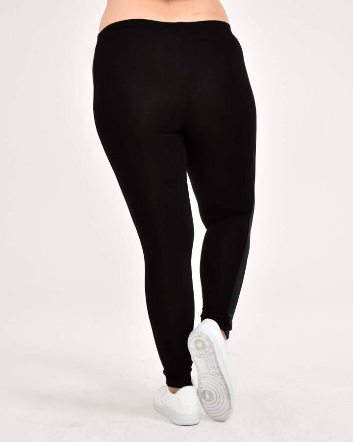 Plus Size Side Stripe Detail Leggings 22877 Black - 8