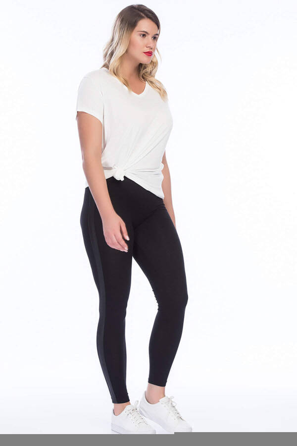 Plus Size Side Stripe Detail Leggings 22877 Navy - 4