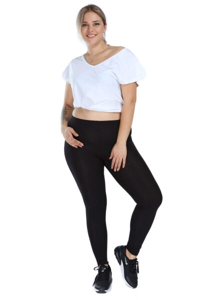 Plus Size Solid Color Leggings 22639 Black - 1