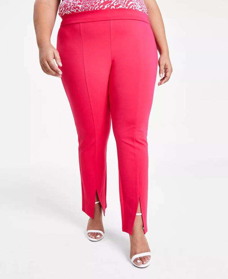 Plus Size Split-Hem Legging Pants - Deep Pink - 1