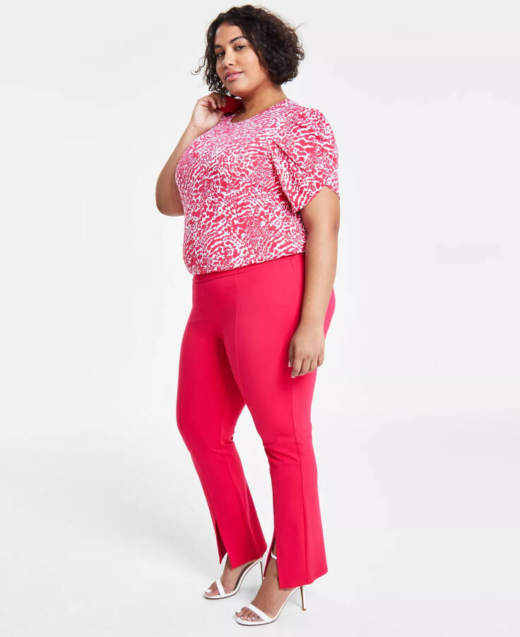 Plus Size Split-Hem Legging Pants - Deep Pink - 3