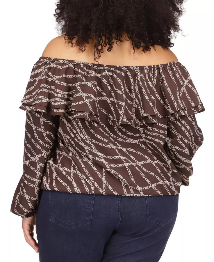 Plus Size Stadium Chain-Print Ruffle Top Chocolate - 5