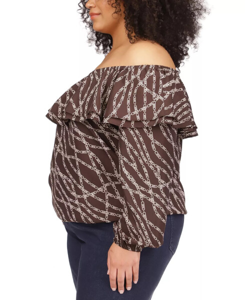 Plus Size Stadium Chain-Print Ruffle Top Chocolate - 6