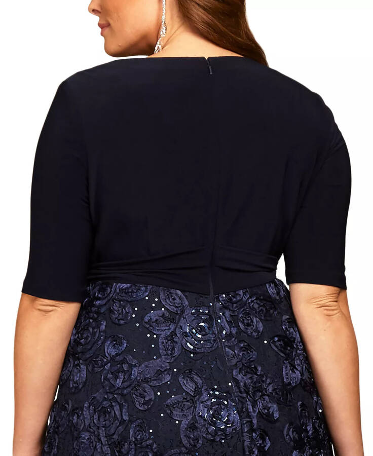 Plus Size Surplice Rosettes Dress - Navy - 8