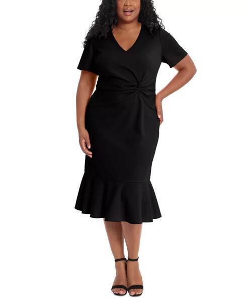 Plus Size Twist-Front Flounce-Hem Dress Black - 4