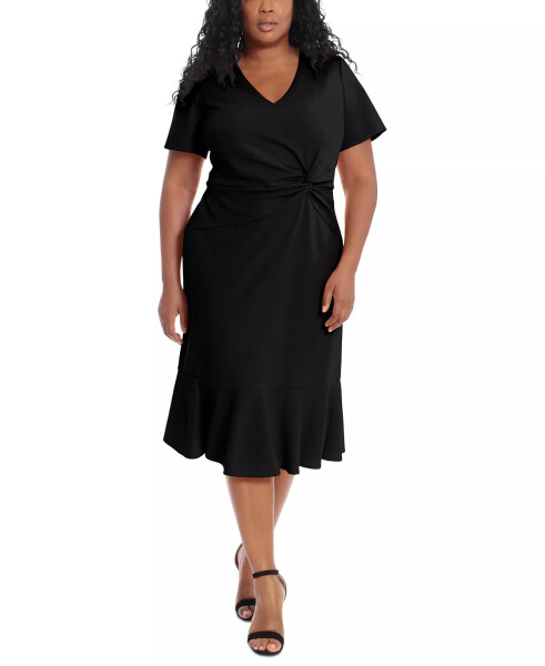 Plus Size Twist-Front Flounce-Hem Dress Black - 6