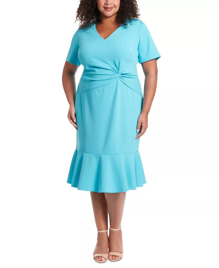 Plus Size Twist-Front Flounce-Hem Dress Blue Atoll - 5