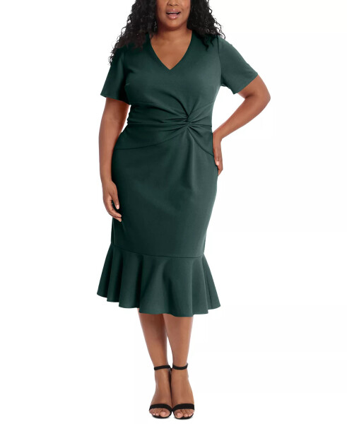 Plus Size Twist-Front Flounce-Hem Dress Emerald - 1