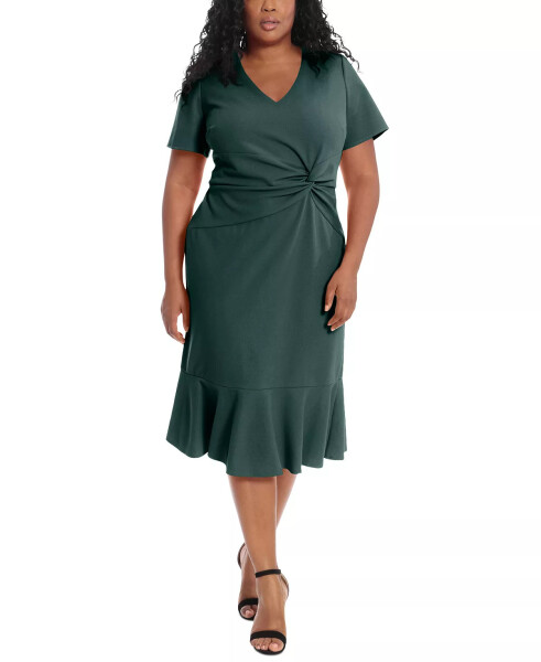 Plus Size Twist-Front Flounce-Hem Dress Emerald - 2