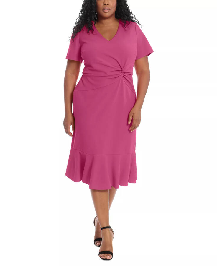 Plus Size Twist-Front Flounce-Hem Dress Melon - 3