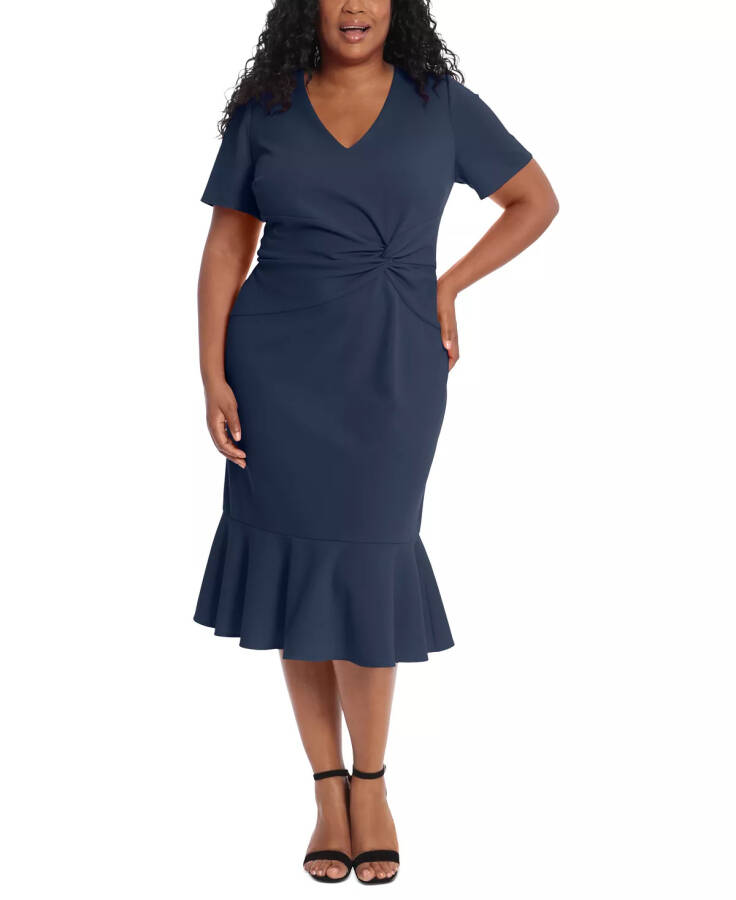 Plus Size Twist-Front Flounce-Hem Dress Navy - 4