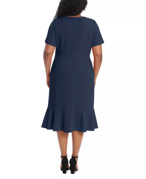 Plus Size Twist-Front Flounce-Hem Dress Navy - 5