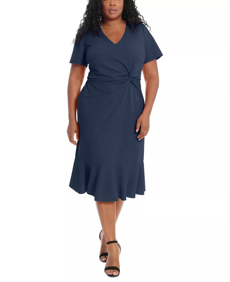 Plus Size Twist-Front Flounce-Hem Dress Navy - 6