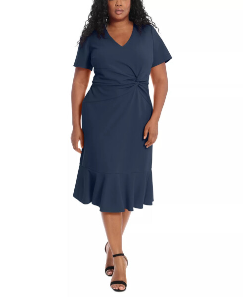 Plus Size Twist-Front Flounce-Hem Dress Navy - 3